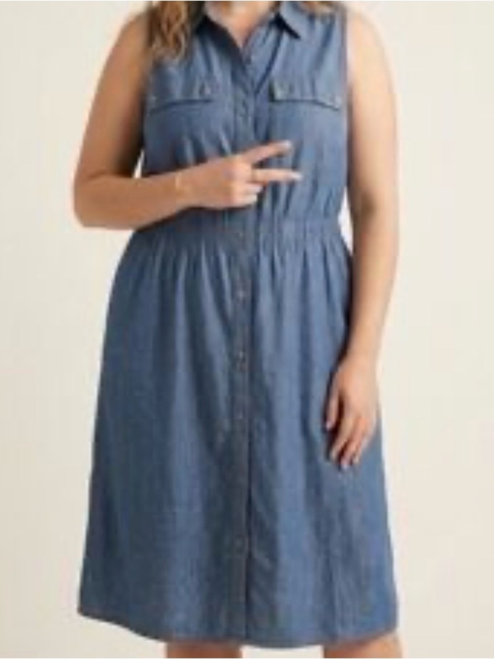 Ava & Viv Sleeveless Denim Midi Shirt Dress Medium Blue Wash 2X Stretch Summer